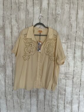 Future Collective Women's Short Sleeve Embroidered Button-Up Top - Cream